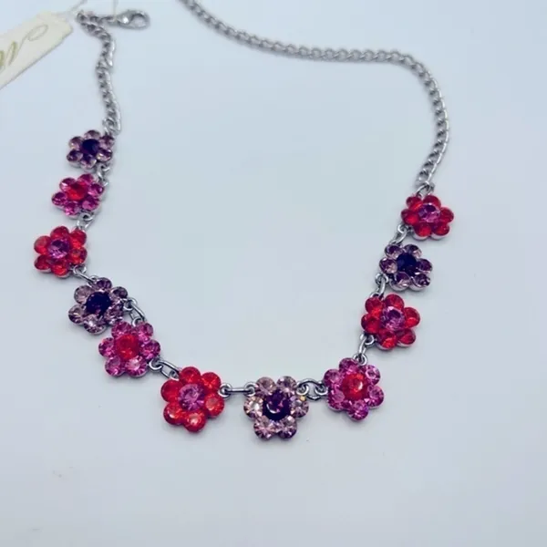 Sparkling crystal flower necklace-‎ pink, red & purple - Image 2