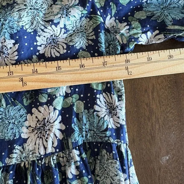 Paul & Joe x Uniqlo Navy Blue Floral Button-Down Puff Sleeve Tiered Dress - Image 8