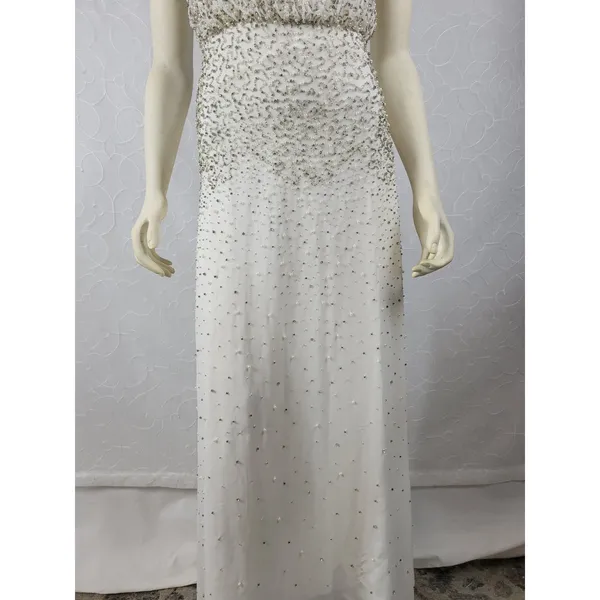 Anthropologie Womens Dress Sz S White Silver Rian Beaded Embellished Halter Maxi - Image 3
