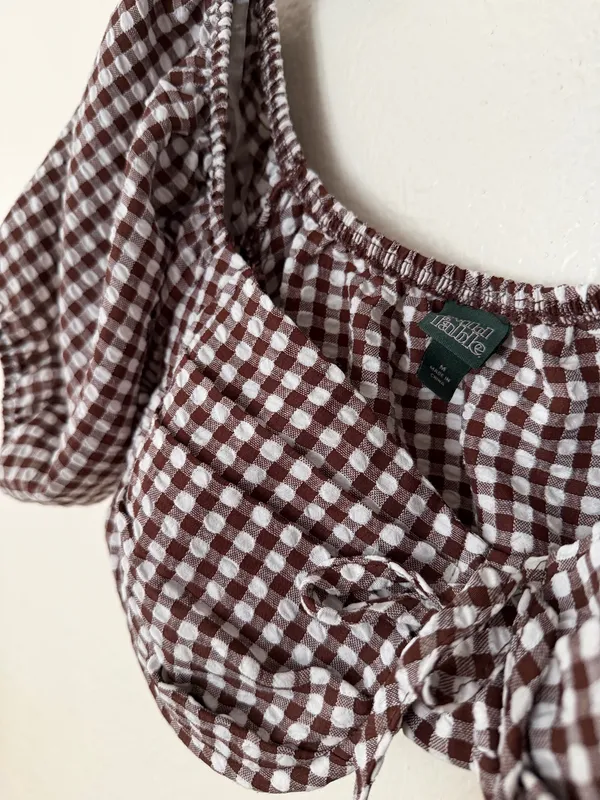 wild fable gingham puff-sleeve crop top  - Image 2