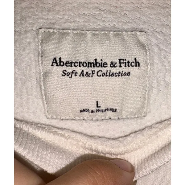 Abercrombie & Fitch Soft AF White Fleece Black Logo Long Sleeve Sweatshirt Sz L - Image 4