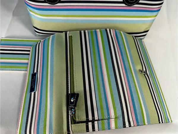 3piece Vintage kate spade Multicolor Stripe Tote w/ Wallet and checkbook holder - Image 6