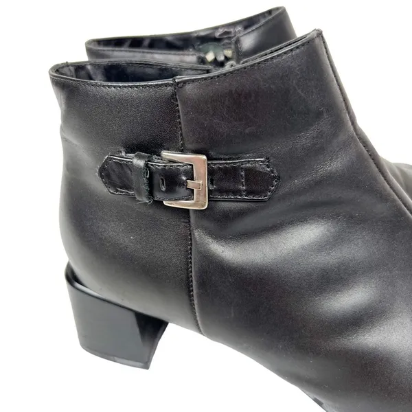 Vintage Ecco Black‎ Leather Square Toe Ankle Boots Booties Size 7 - Image 9