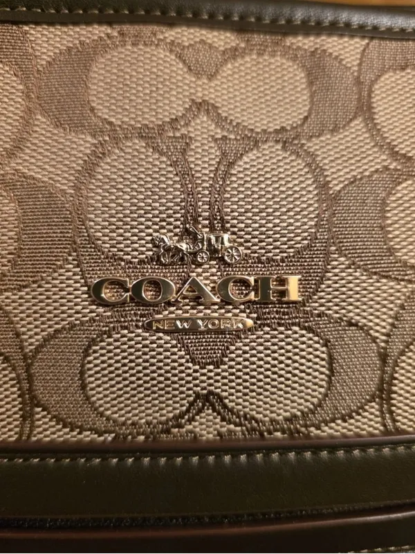 Coach Khaki Signature Canvas Tote with Chocolate Trim - Image 5