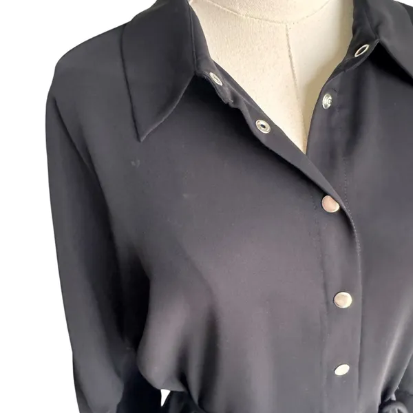 Amanda Uprichard - Black Button-Front Tie Shirt Dress Sz M - Image 7