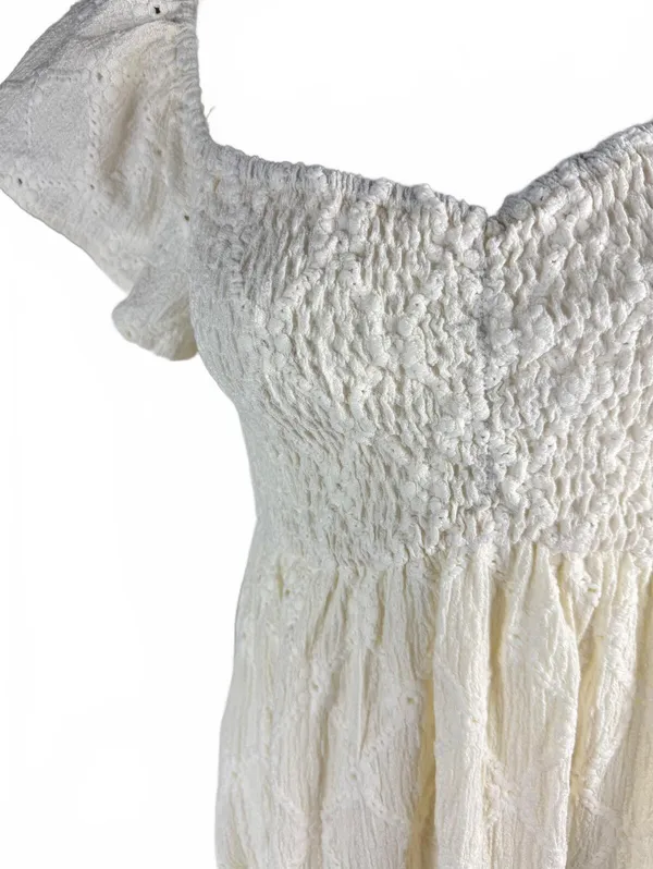 Cream Smocked Puff Sleeve Mini Dress Size S - Image 2