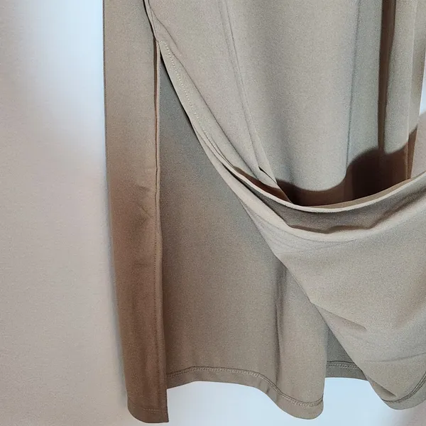 H&M Khaki Fitted Midi Slip Dress Size Small NWT Flaws - Image 6