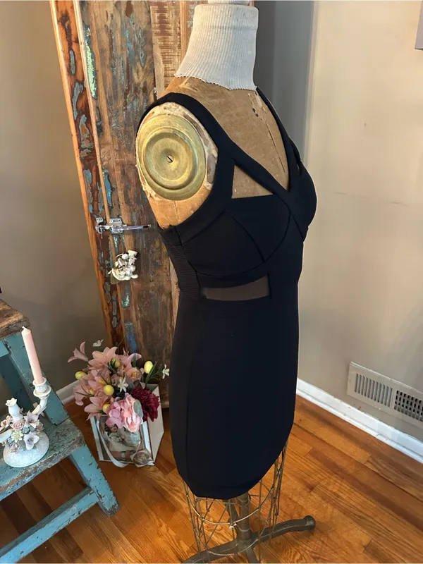 Emerald Sundae Black Strappy Cutout Bodycon Mini Dress | Size Medium - Image 2