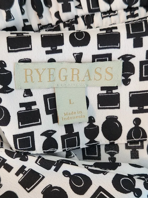 Ryegrass White and Black Perfume Print Blouson Midi Dress Size Large - Image 8