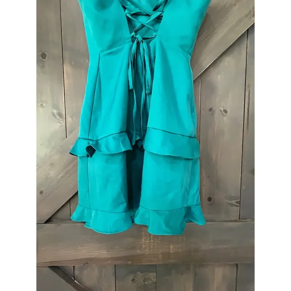 Snow Rose Teal Ruffle Mini Dress Lace Up Back Size 0 Coquette‎ Mermaidcore - Image 8