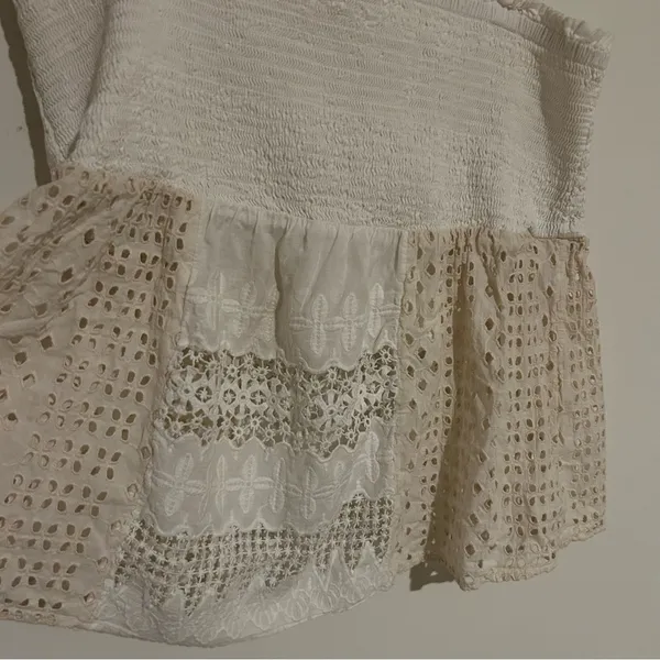 By Anthropologie‎ 100% Cotton Cream Lace Babydoll Sleeveless Cutout Top Size XL - Image 3