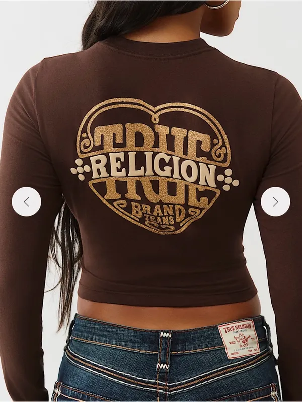 True Religion Glitter Puff Print Heritage Long Sleeve Baby Tee - Image 2