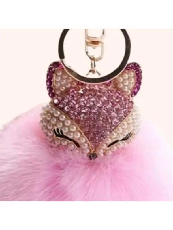 NEW Fluffy Fox Bag Charm Keychain Pom Pom Light Pink Pearl Rhinestone NWT - Image 4