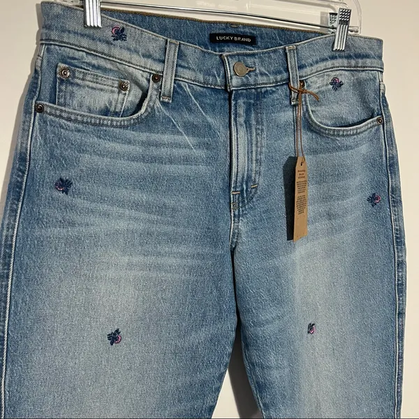 Lucky Brand Sienna Mid Rise Slim Boyfriend Jean Size 4/27 Floral‎ Embroidered - Image 3
