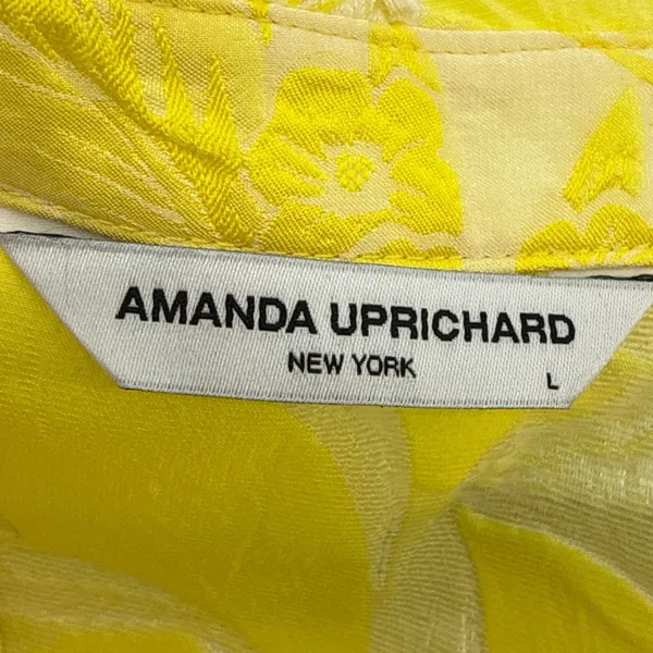 Amanda Uprichard Saffron Yellow Floral Jacquard Tiered Mini Dress Size L Pockets - Image 7