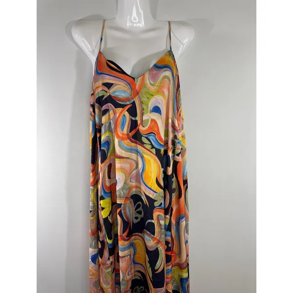 Nicole Miller New York‎ Abstract Swirl Print V-Neck Maxi Dress Multicolor M NWT - Image 4
