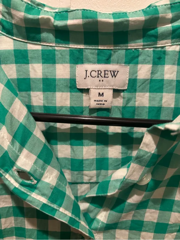 J. Crew Green & White Gingham Button-Down Cotton Shirt Sz M - Image 4