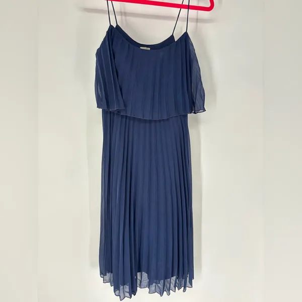 NWT Asos Lined Pleated Chiffon Dress, Navy Blue - Image 7
