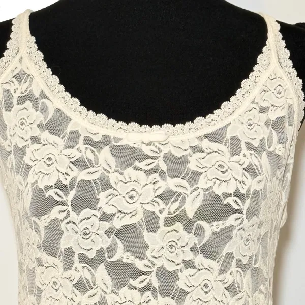 Abercrombie & Fitch Floral Lace Cream Racerback Tank Fairy Large Y2K 90s Boho - Image 2