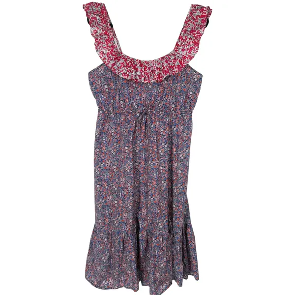 J.Crew Womens Liberty‎ Floral Mixed Print Tiered Ruffle Midi Dress Size Large - Image 4
