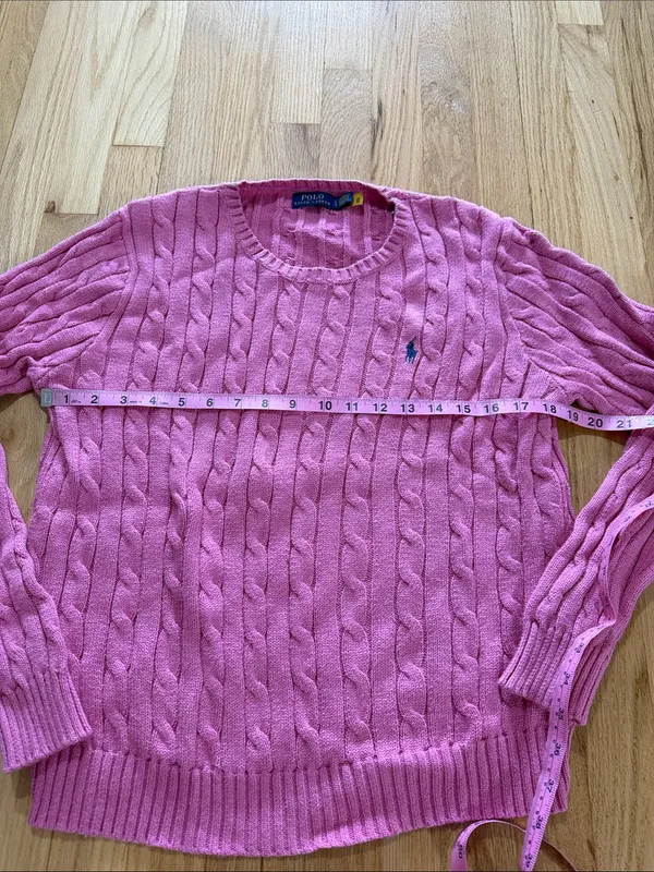 Polo Ralph Lauren Pink Cableknit Cotton Crewneck Sweater Sz L - Image 4