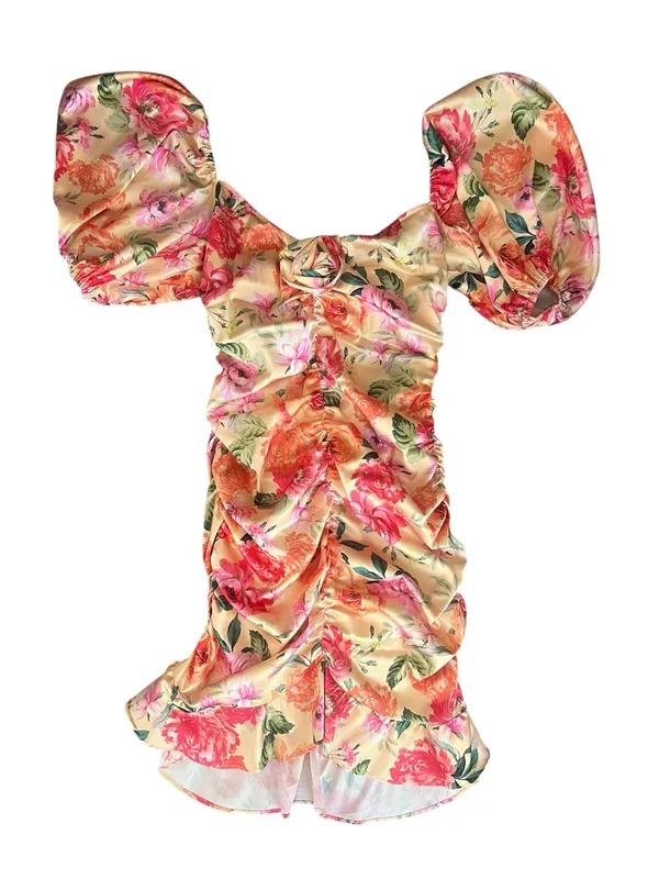 For Love and Lemons Women’s Versilla Puff Sleeve Yellow Floral Mini Dress Sz S - Image 11