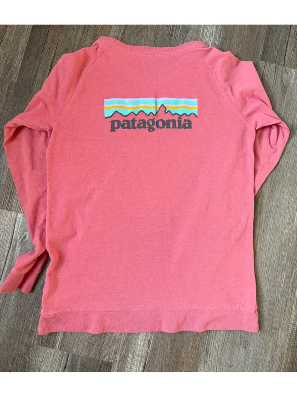 Patagonia Responsibilitee Graphic Logo Long Sleeve T-shirt Reg Fit Pink Size S - Image 2