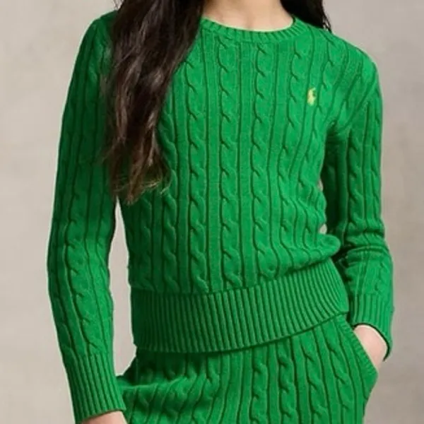 POLO RALPH LAUREN Women's S Crew Neck Cable Knit Cotton Sweater Lime Green Flaw - Image 15