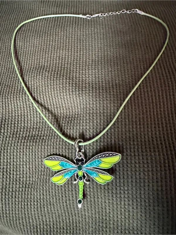 Green and Blue Dragonfly Pendant Necklace - Women's Fashion Jewelry - Image 3