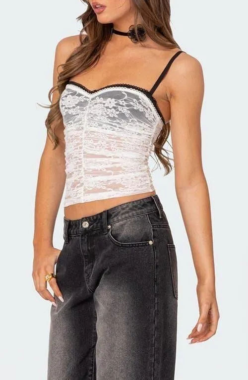 Edikted Eleanor Bra Detail Sheer Lace Top - Image 2