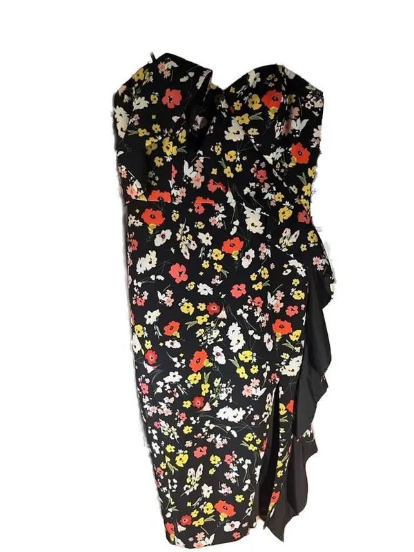 Aidan Mattox Strapless Printed Crepe Midi Dress with Ruffle Detail - Image 2