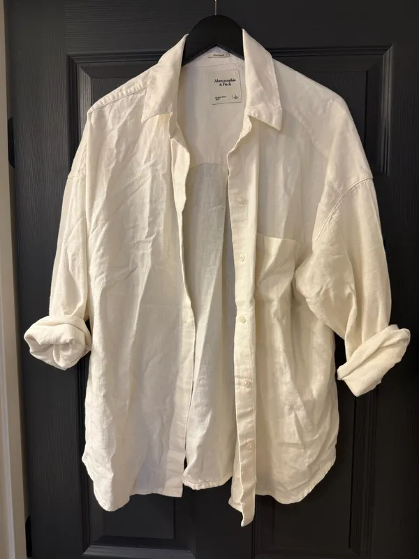 Abercrombie Linen Oversized Button Down Shirt L - Image 4