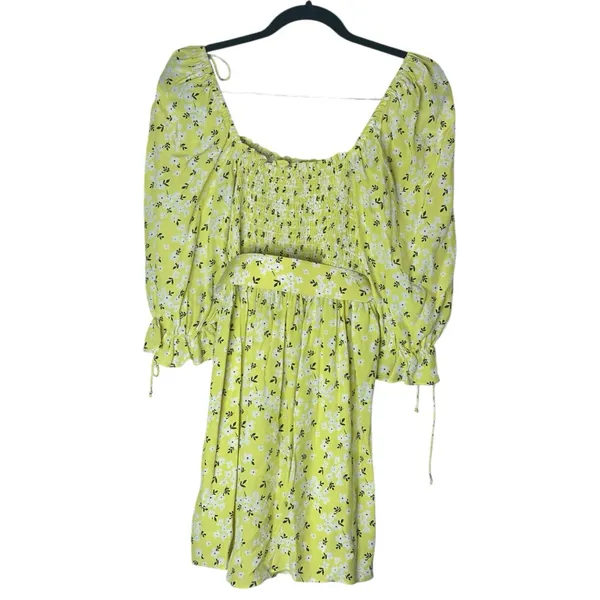 For Love & Lemons Chrysanthemum Mini Dress Lemonade Yellow Floral Medium - Image 12
