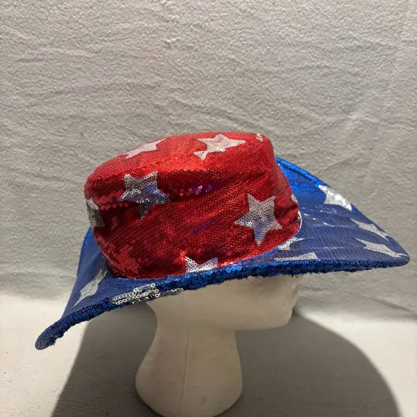 American Stars Sequinned Red and Blue Western Cowboy Patriotic Hat - Image 2