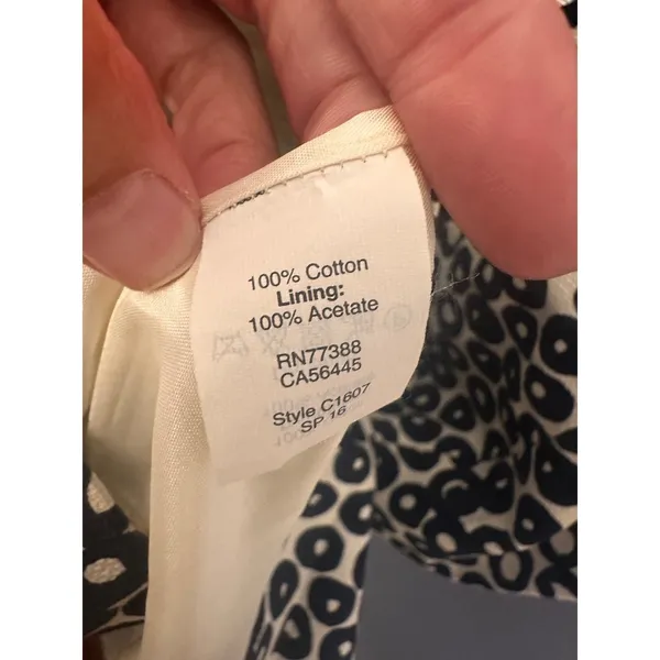 J.Crew Navy Ivory Basketweave Cotton Circle Print‎ Cap Sleeve Dress Size 6 - Image 6