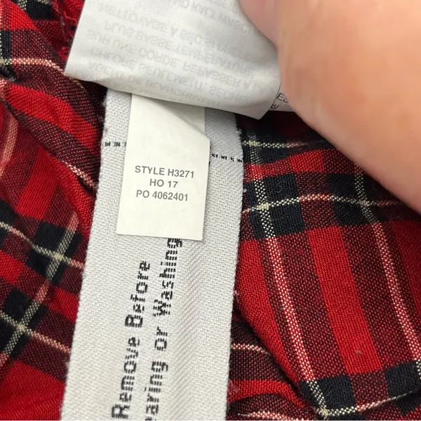 Madewell Red Black Small‎ Tartan Plaid Tiered Button Back Bell Fluted Sleeve Top - Image 6