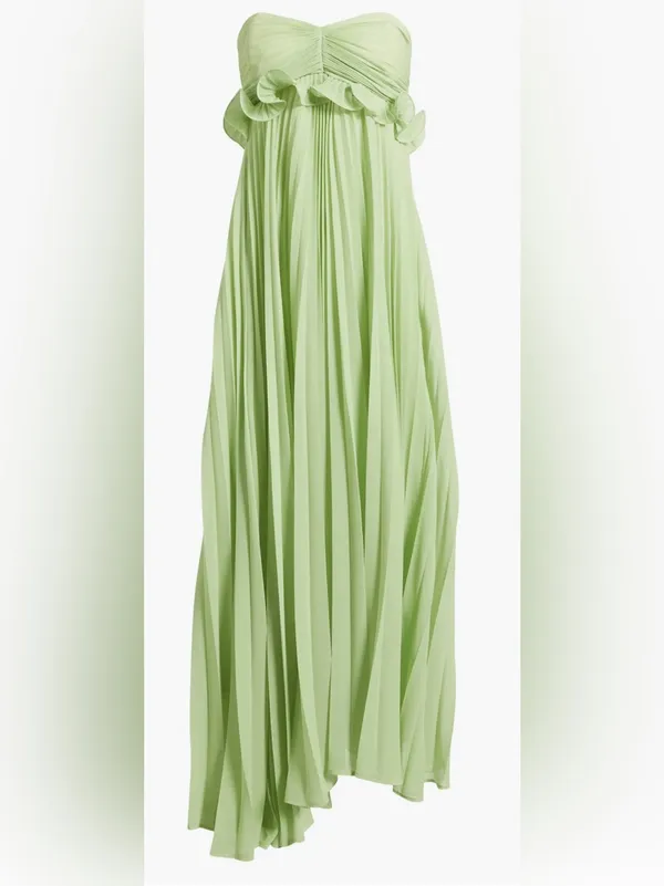 NEW DELFI COLLECTIVE Diana Pleaded Strapless Chiffon Lime Green Dress sz M - Image 2