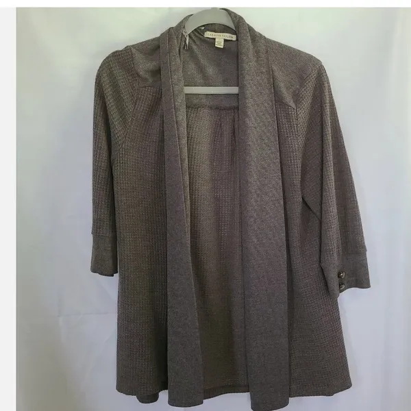 Carolyn Taylor Open Front‎ Cardigan Sweater Waffle Knit Women's Size Large - Image 2
