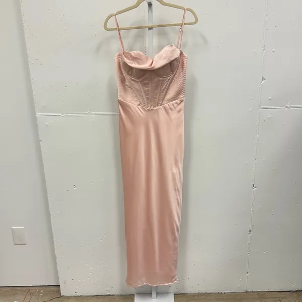 House of CB Charmaine Corset Blush‎ Pink Maxi Sleeveless Dress Large Back Slit - Image 3