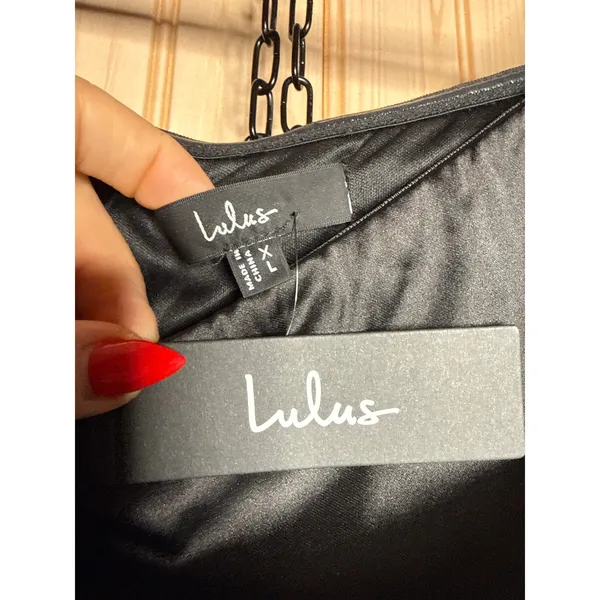 NWT Lulus Luxurious Vision Black Satin Off-the-Shoulder Mini Dress Party Size XL - Image 5