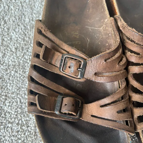 Birkenstock Granada Mocha Birkibuc Sandal Strappy Cushion Support Cork Slide On - Image 4
