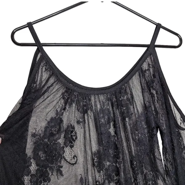 Black Floral Sheer Lace Mini Dress Coverup S Resort Witchy Whimsigoth Romantic‎ - Image 12