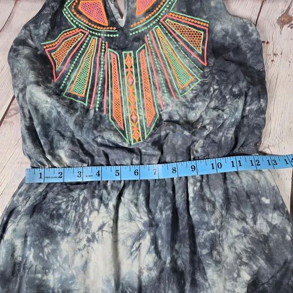 Flying Tomato Maxi Halter Dress Tie Dye‎ Boho Tribal Neon Embroidered Tassel Sm - Image 8