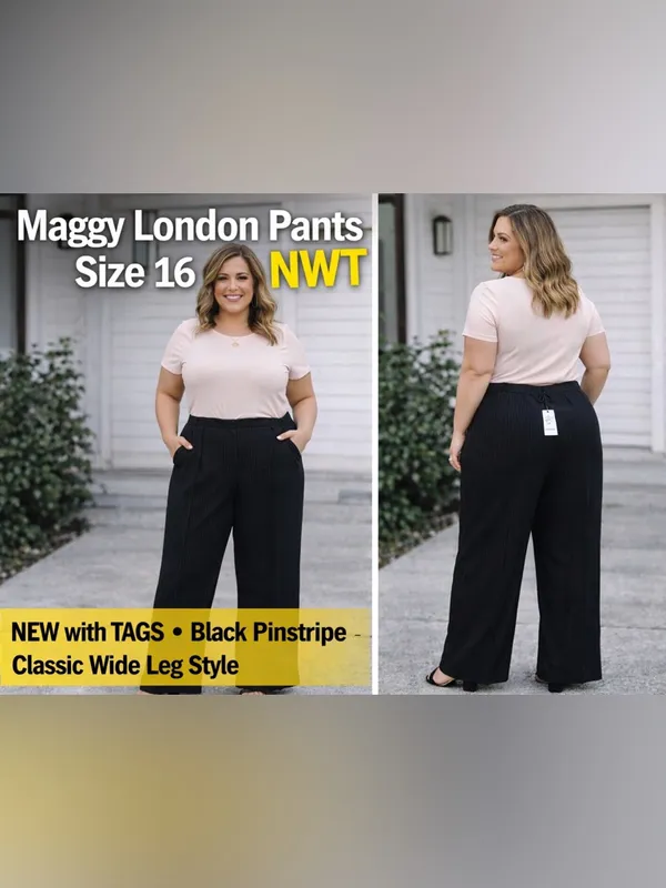 Maggy London Black Pinstripe Wide-Leg Pants - Image 13