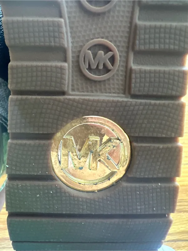 Michael Kors Maddy Two Tone Logo Trainer Sneakers White Brown Gold 9M - Image 5