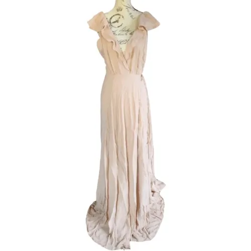 Reformation Peppermint Dress maxi gown Champagne‎ Blush Nude Ruffled Wrap Medium - Image 2