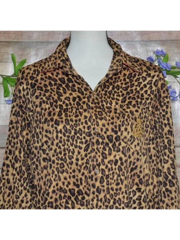 Lauren Ralph Lauren Leopard Print Night Sleep Shirt Size M Pajama 100% Cotton - Image 3