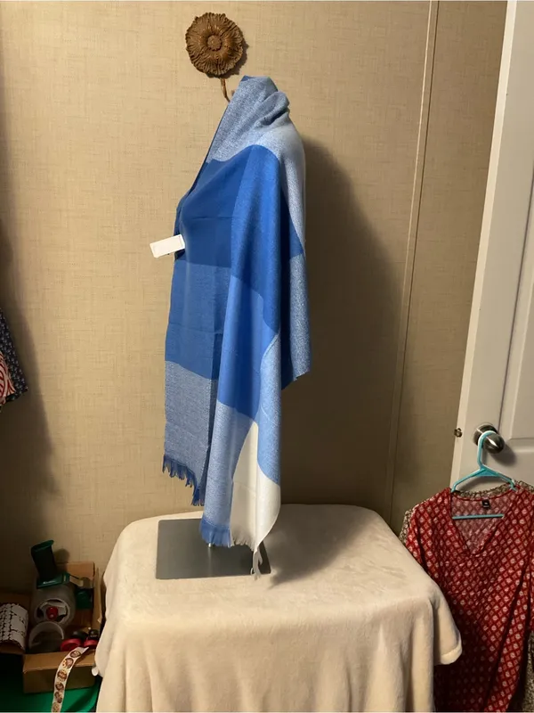 Blue Striped Lightweight Wrap Shawl - Classic Blue - Image 5