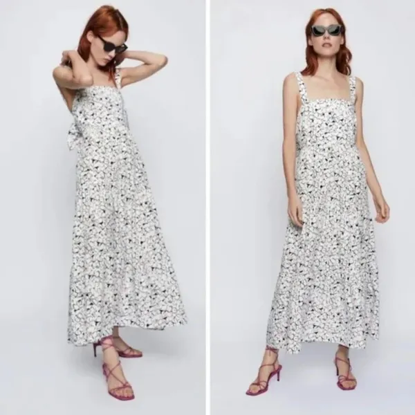 ZARA‎ Floral Bow Back Maxi Dress Sz XS - Image 2