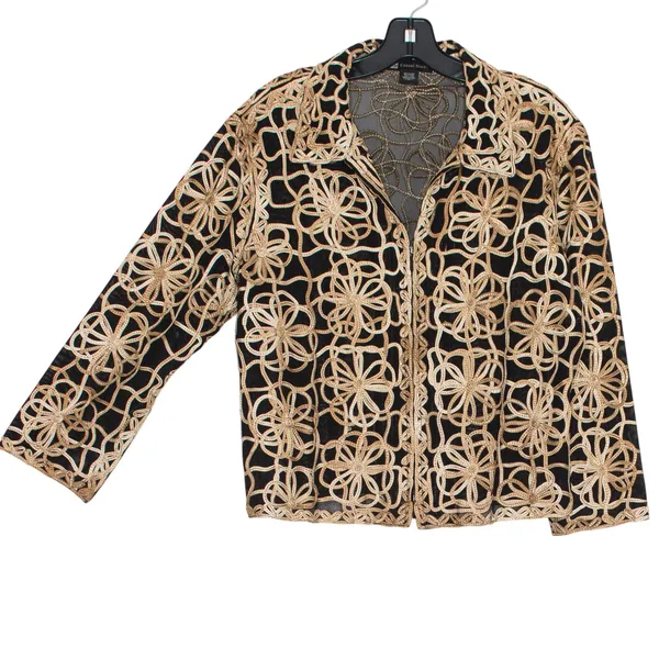 Vintage Black Brown Embroidered Floral Sheer Zip Jacket Boho Y2K 90s Evening XL - Image 12